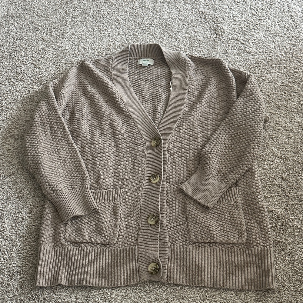 Aerie Taupe Button-Up Cardigan